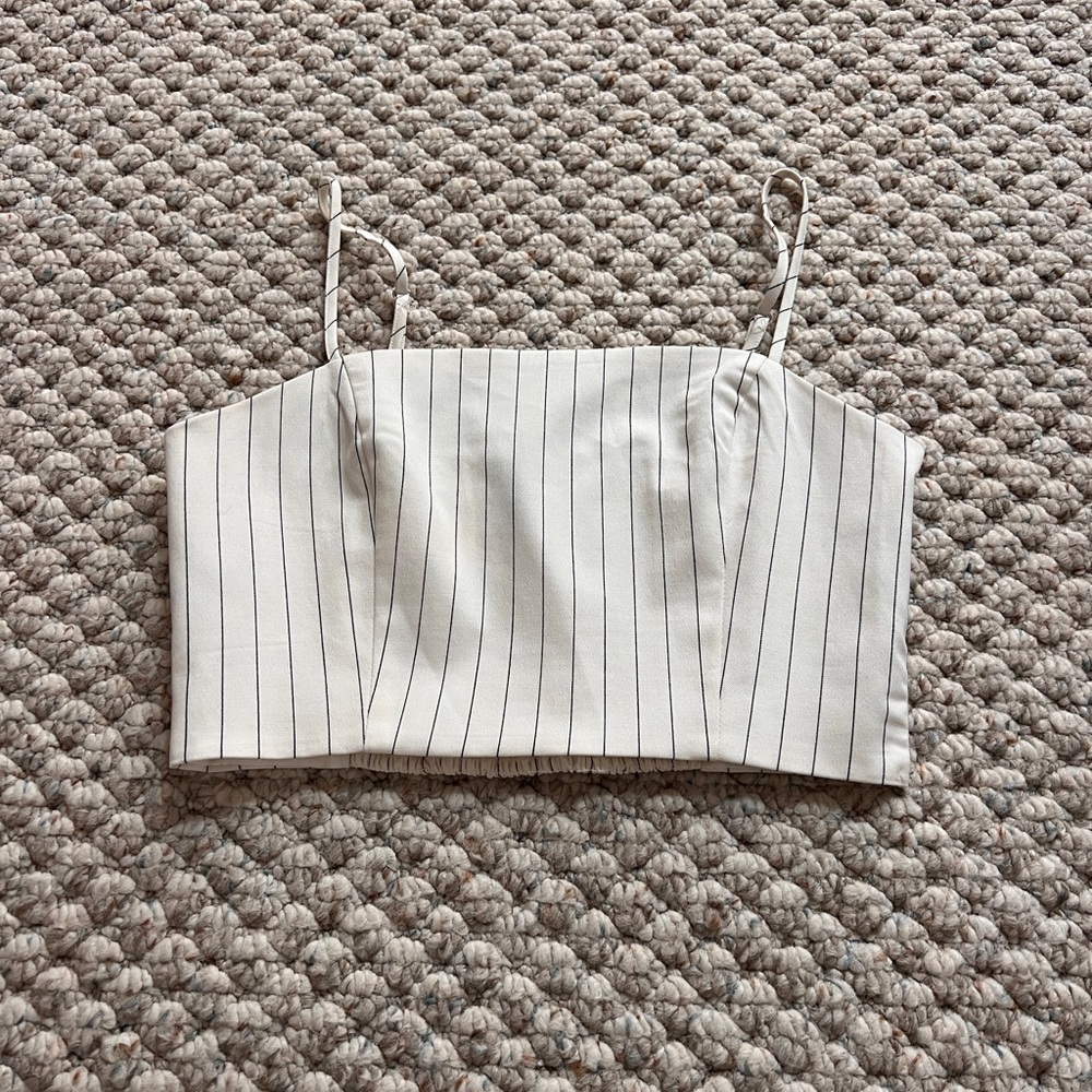 Forever 21 Cream Striped Crop Top